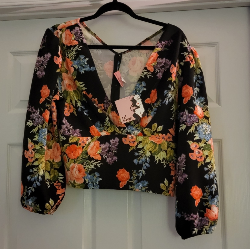 Vixen by Micheline Pitt White Floral Bawdy Top XL